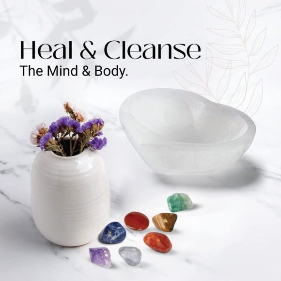 Stemma Selenite Bowl Heart 4 inch| Crystals and Healing Stones 9 Piece Crystal S - Picture 12 of 12